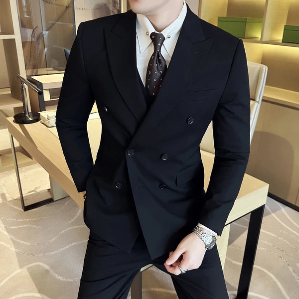 Elegant Men's Slim Fit Double Breasted Suit Set for Weddings and Business Events - 3 Piece Tuxedo